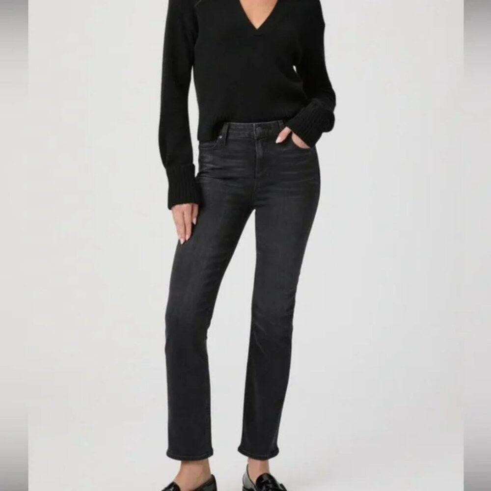 Paige Cindy Ultra High Rise Straight Leg Jeans Size 26 Black Willow NEW